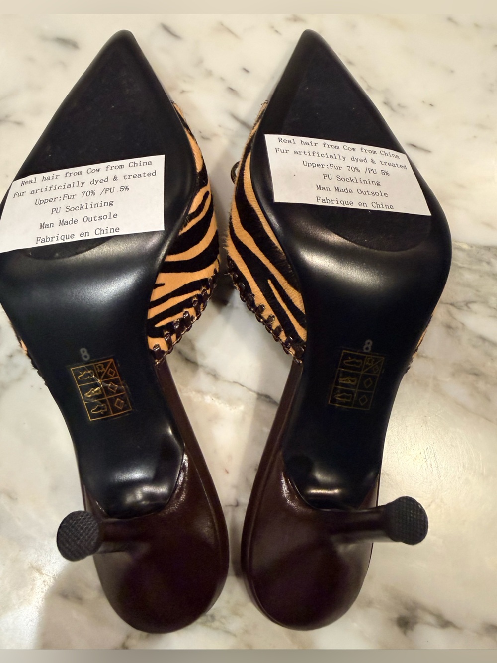Jeffrey Campbell Clara B-F Tan Brown Zebra-Print Pointed Mule Heel $195 Nib - Picture 10 of 13